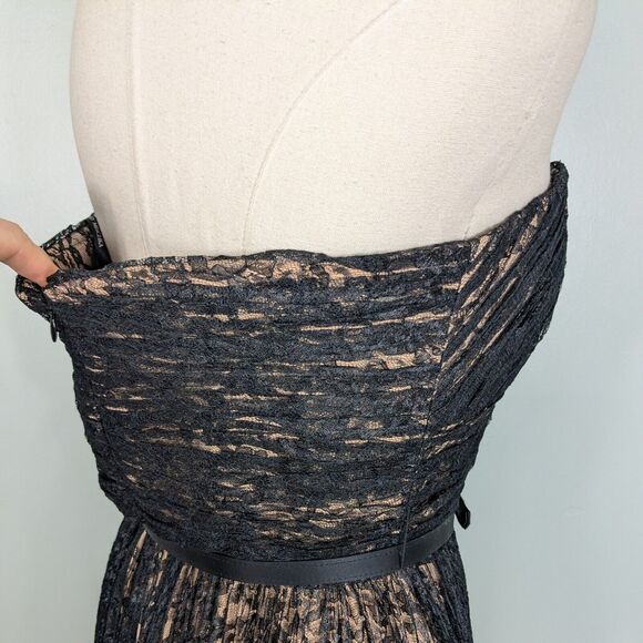 Badgley Mischka Midi Dress Cocktail Gown Black 8 Lace Strapless Glam Classic - Picture 13 of 16